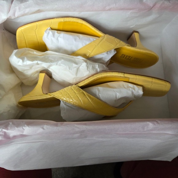 NIB Paris Texas Embossed Croc Portofino Thong Mule Banana Yellow Heels EU40 US10 - Picture 12 of 15